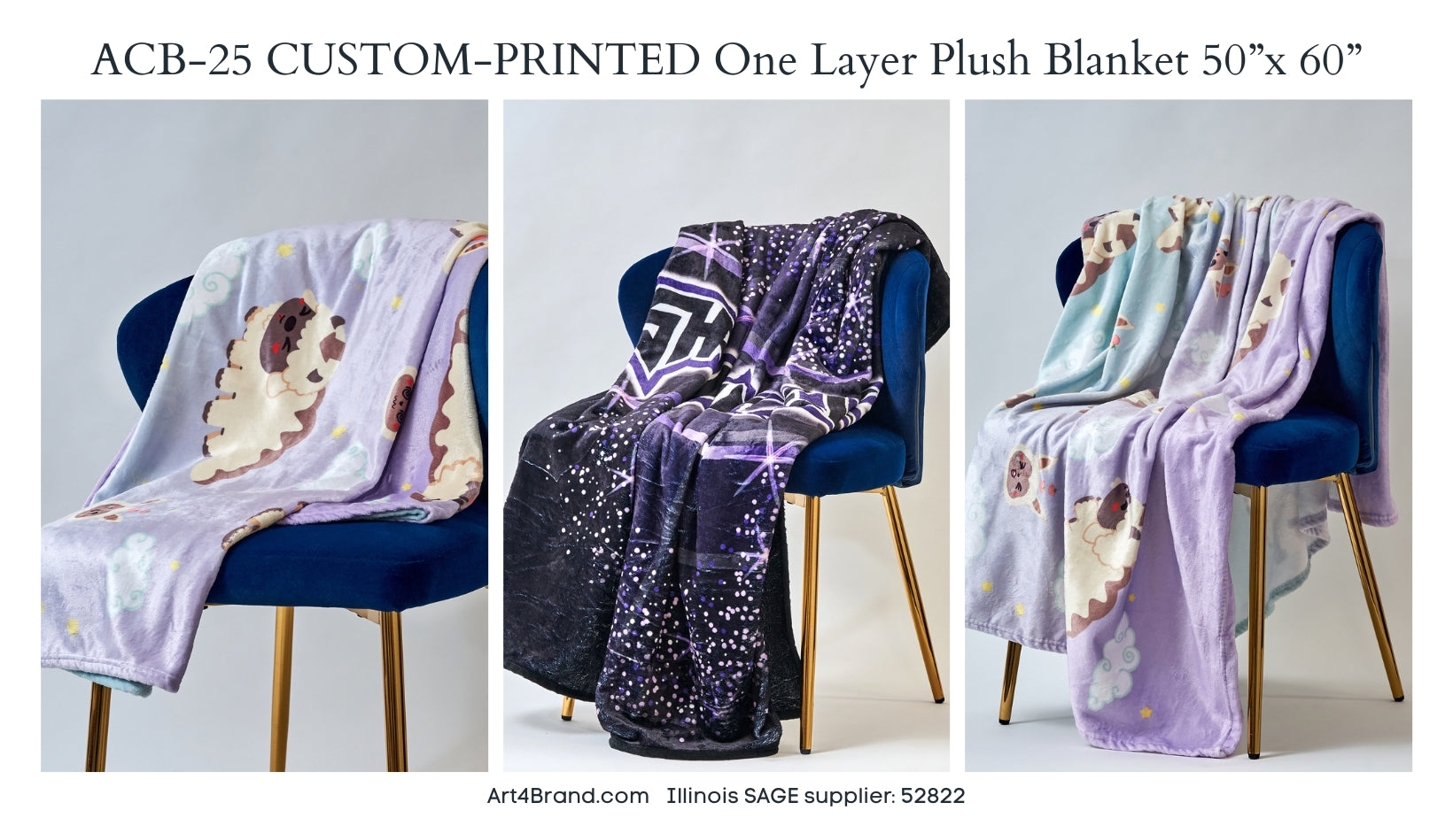 Lot Of 4 Random Color Printed Fleece Throw Blankets – 50x60 Inches – Polycotton