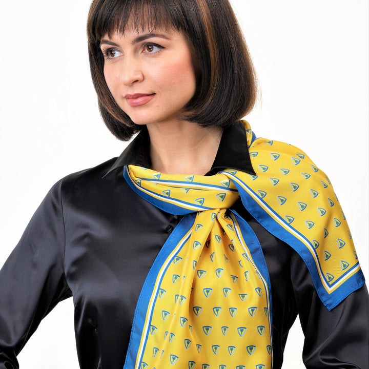 custom printed 100% silk oblong scarves with logo branded corporate promotional accessories design studio factory in USA by Alesia Chaika Art 4 Brand Art4Brand.com